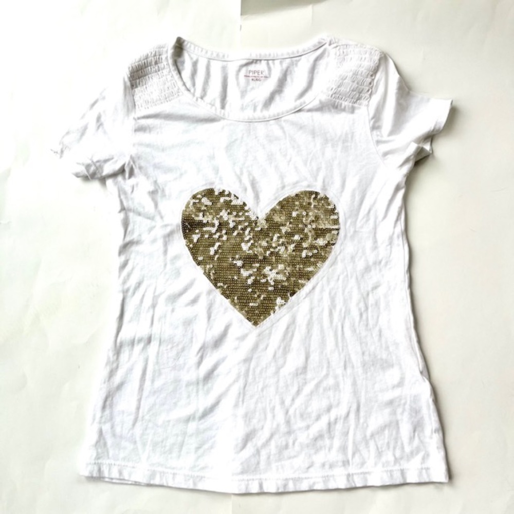 Piper Women's White T-Shirt with Gold Sequin Heart